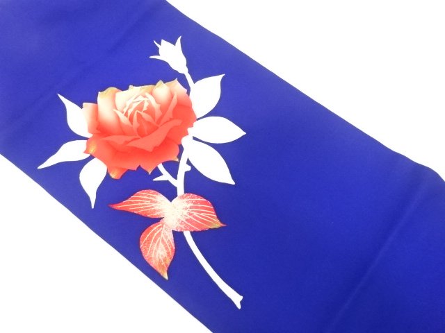 塩瀬　手描き　薔薇模様　名古屋帯